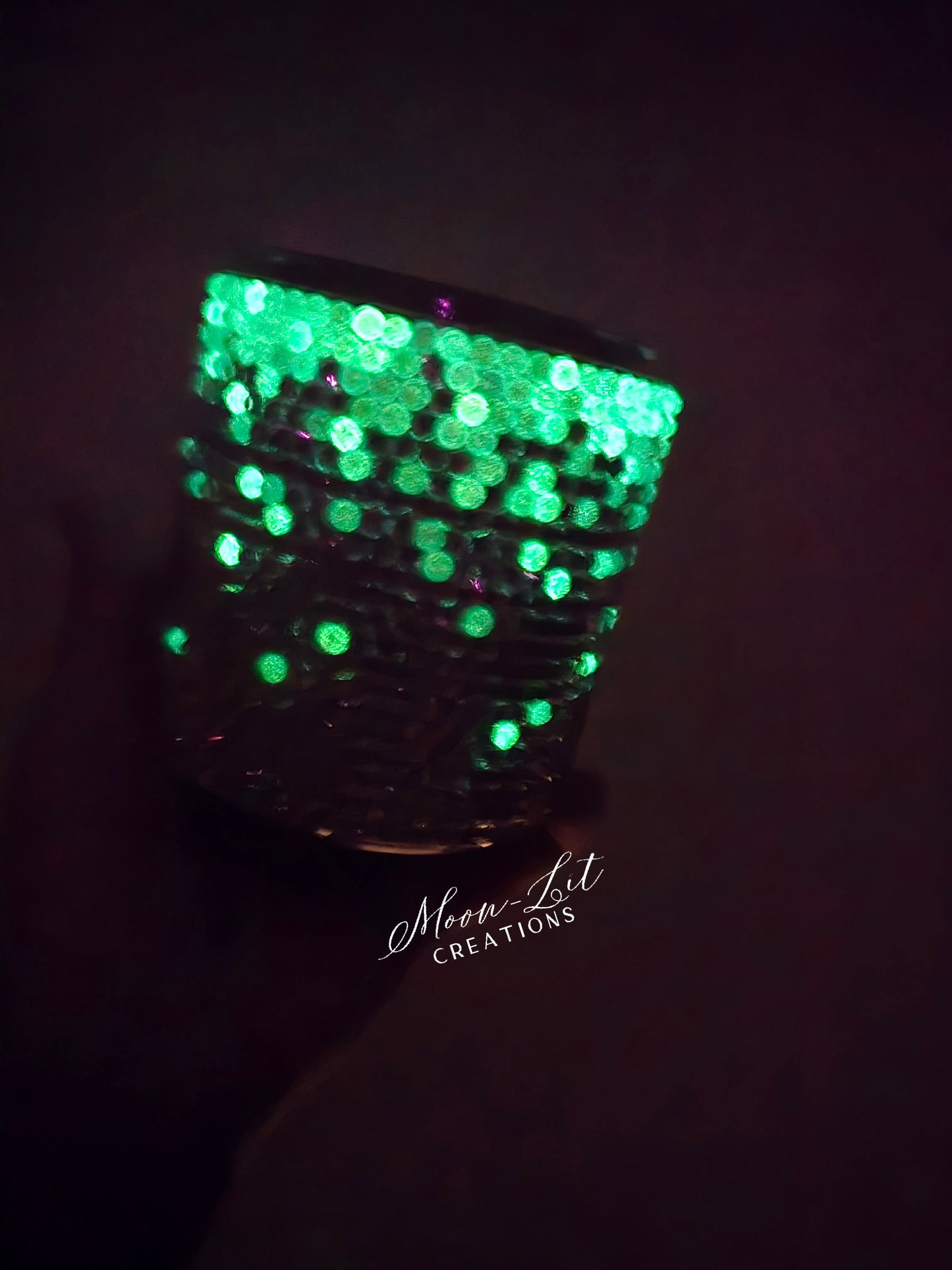 Glow in the Dark powder Blue & Silver Ombred Rhinestoned Whiskey Tumbler (Ready to Ship)