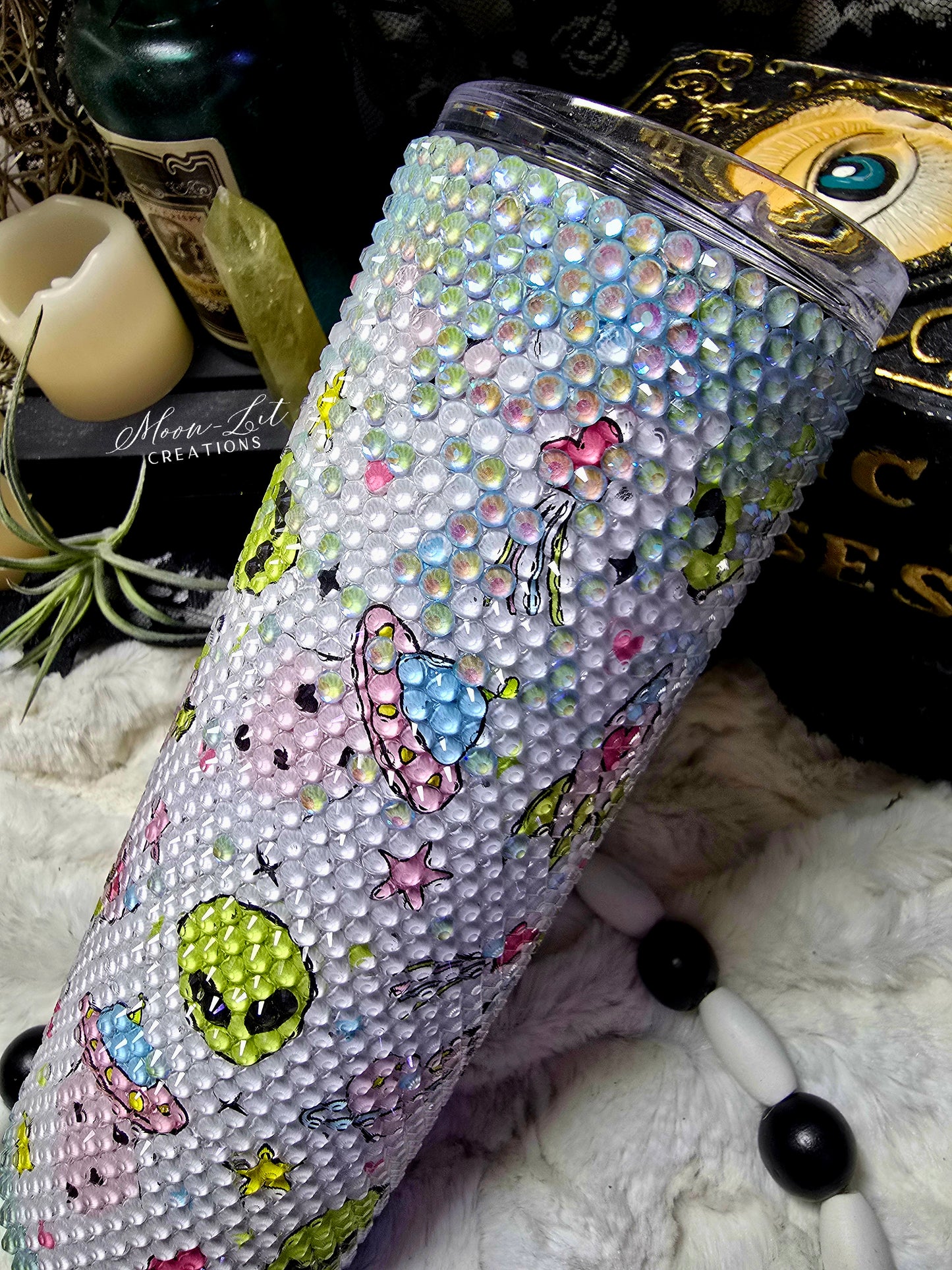 Alien Glow in the dark Rhinestoned 20 oz cup (Ready to Ship)