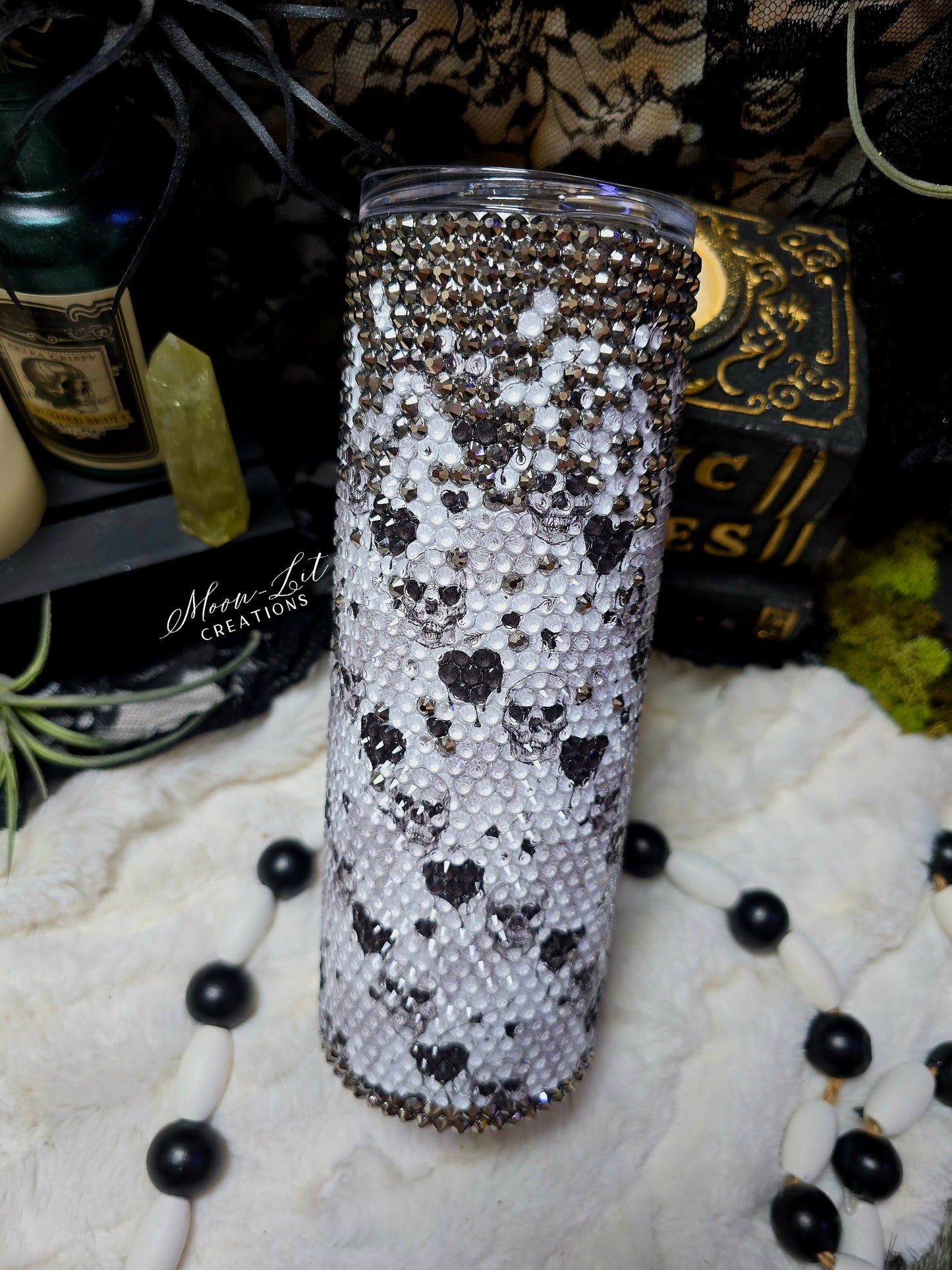 Skull & Black heart Ombred Rhinestoned 20oz Cup (Ready to Ship)
