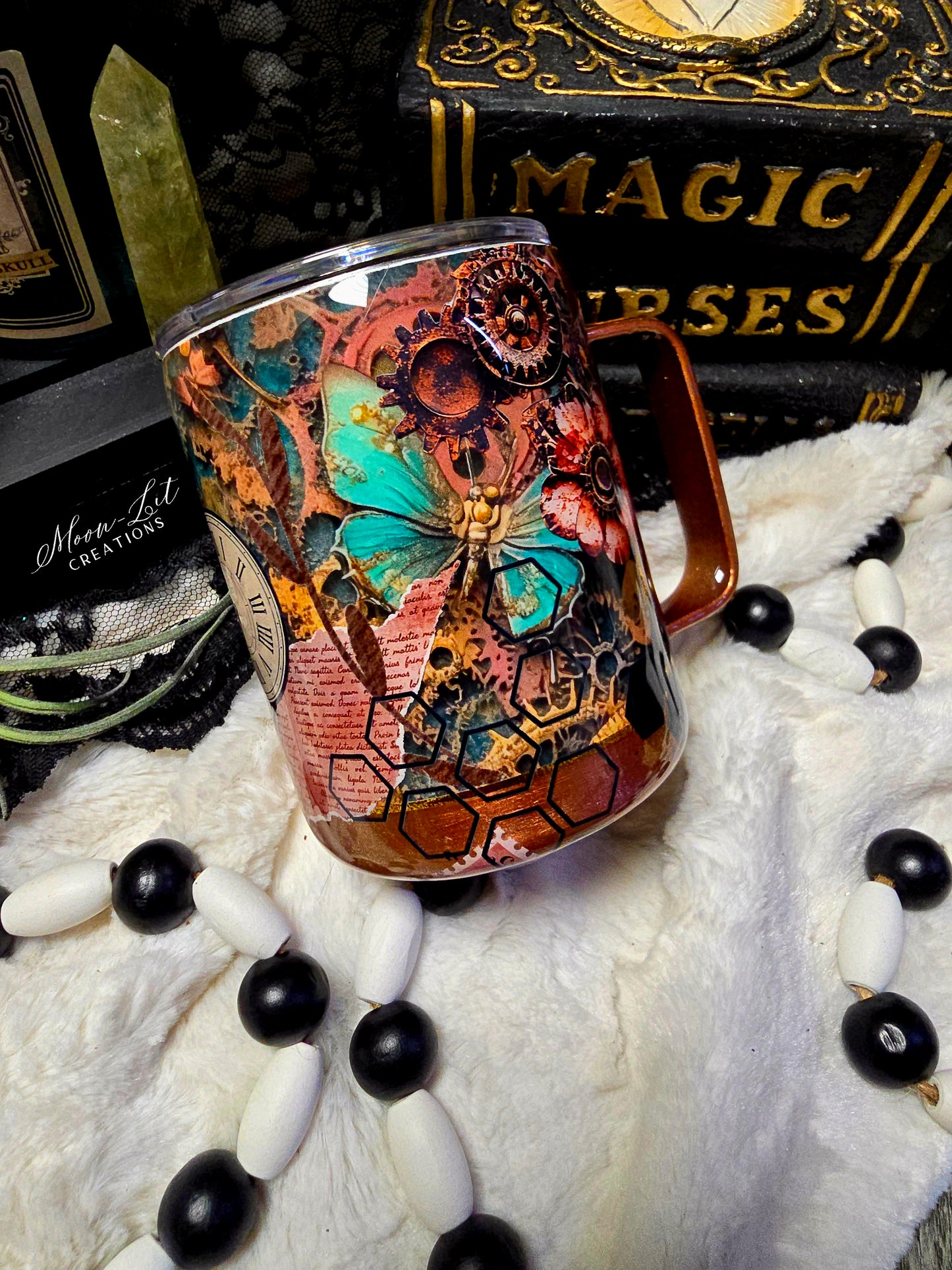 12oz Floral Steam punk coffee mug