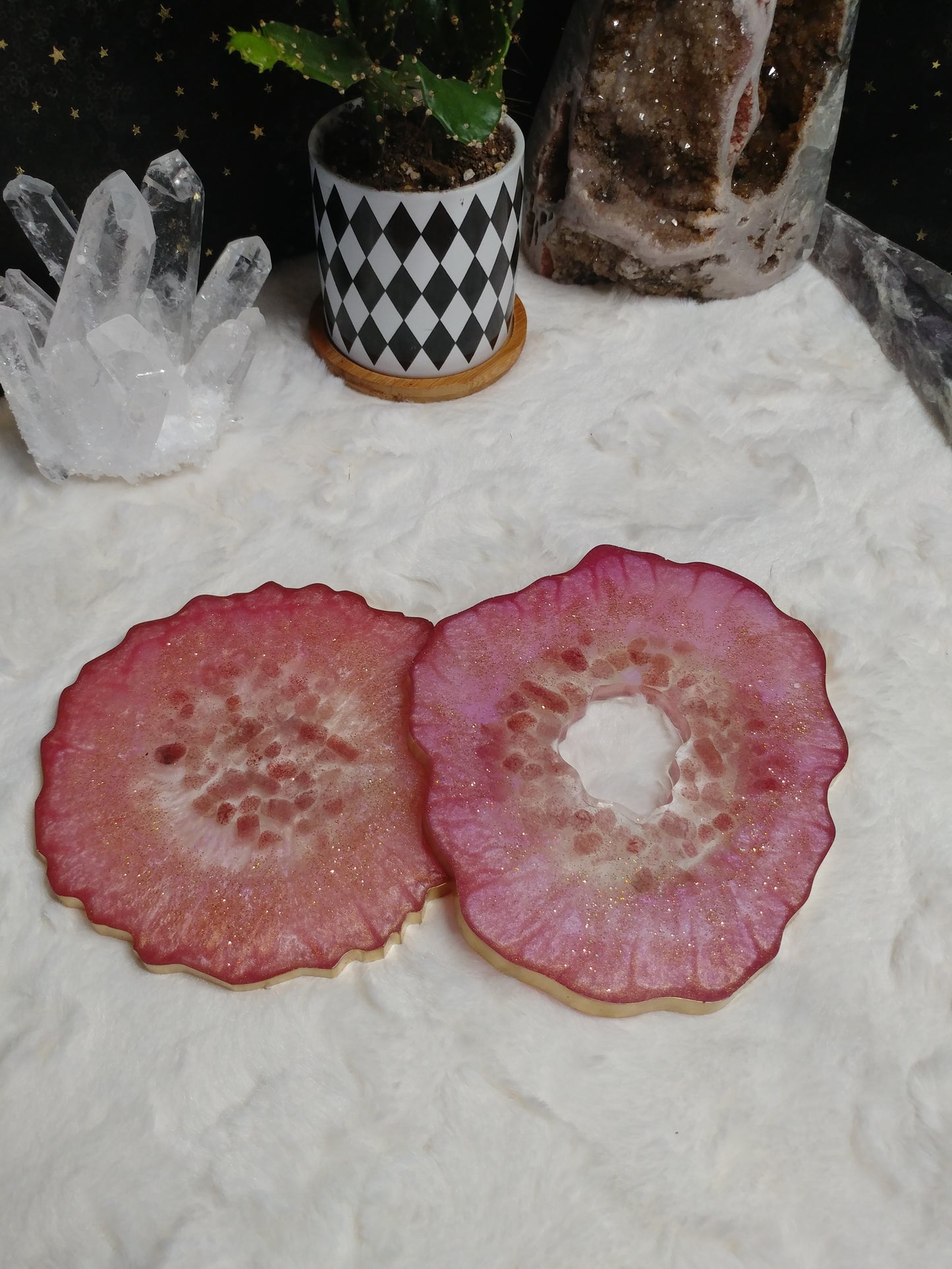 Strawberry Quartz Agate inspired coasters (set of 2)