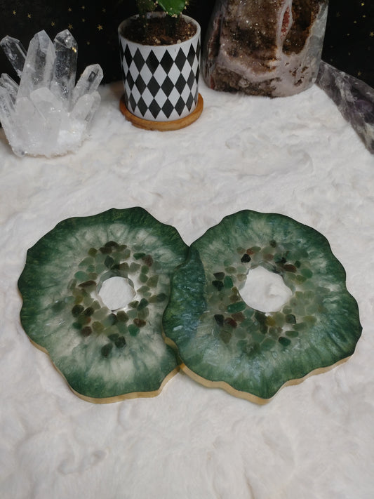Green Aventurine & Selenite Agate inspired coasters (set of 2)