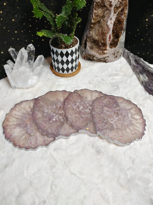 Morganite & Selenite Agate inspired coasters (set of 4)