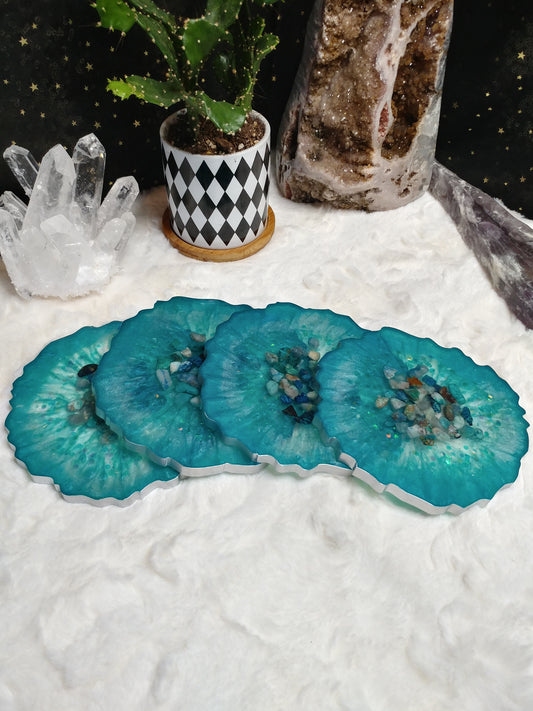 Chrysacolla & Selenite Agate inspired coasters (set of 4)