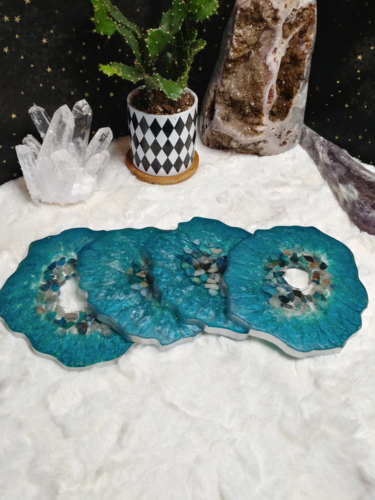 Chrysacolla & Selenite Agate inspired coasters (set of 4)