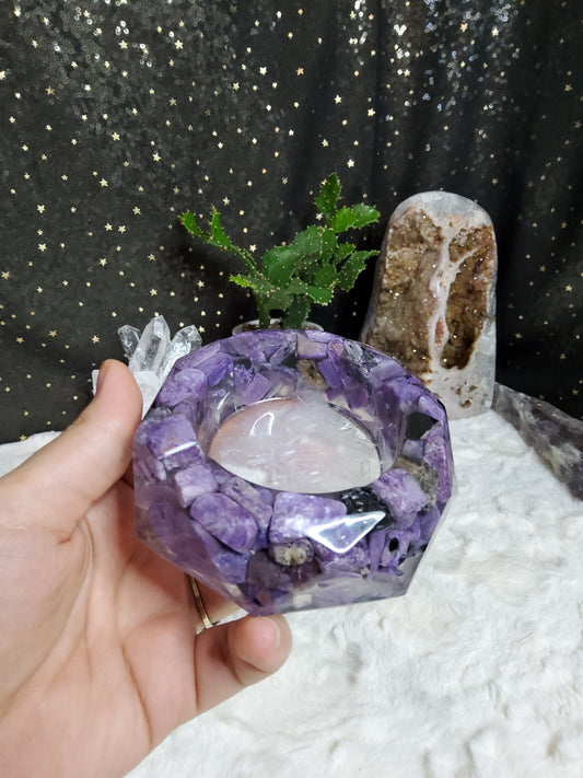 Small Charoite & Selenite Ashtray