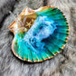 Sea shell ocean jewelry dish w/natural Lamarian quartz crystals