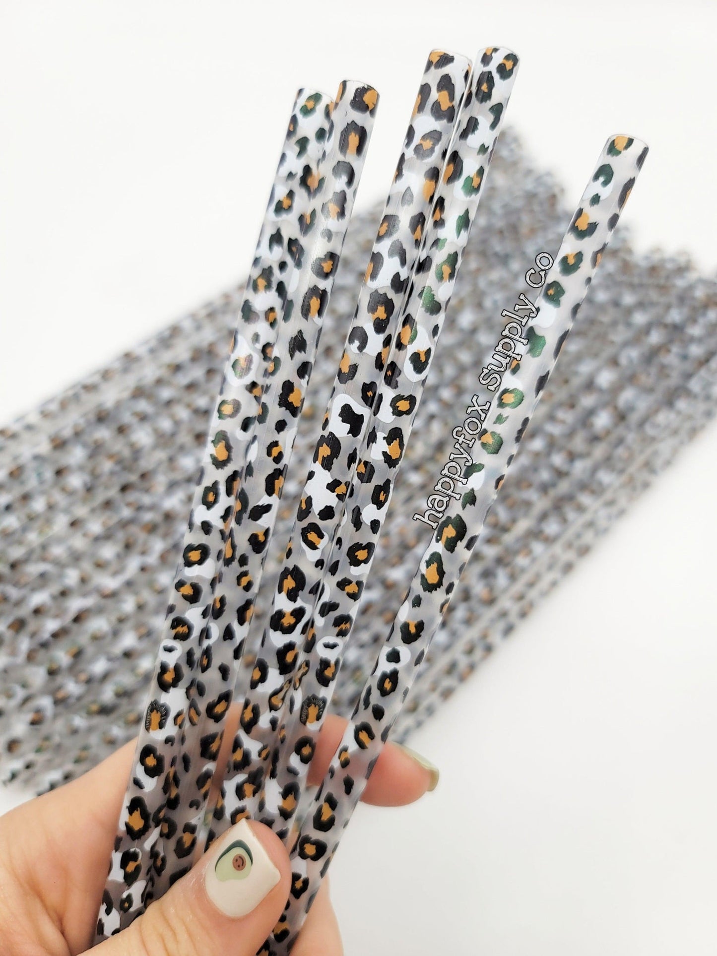11" White Leopard Straws