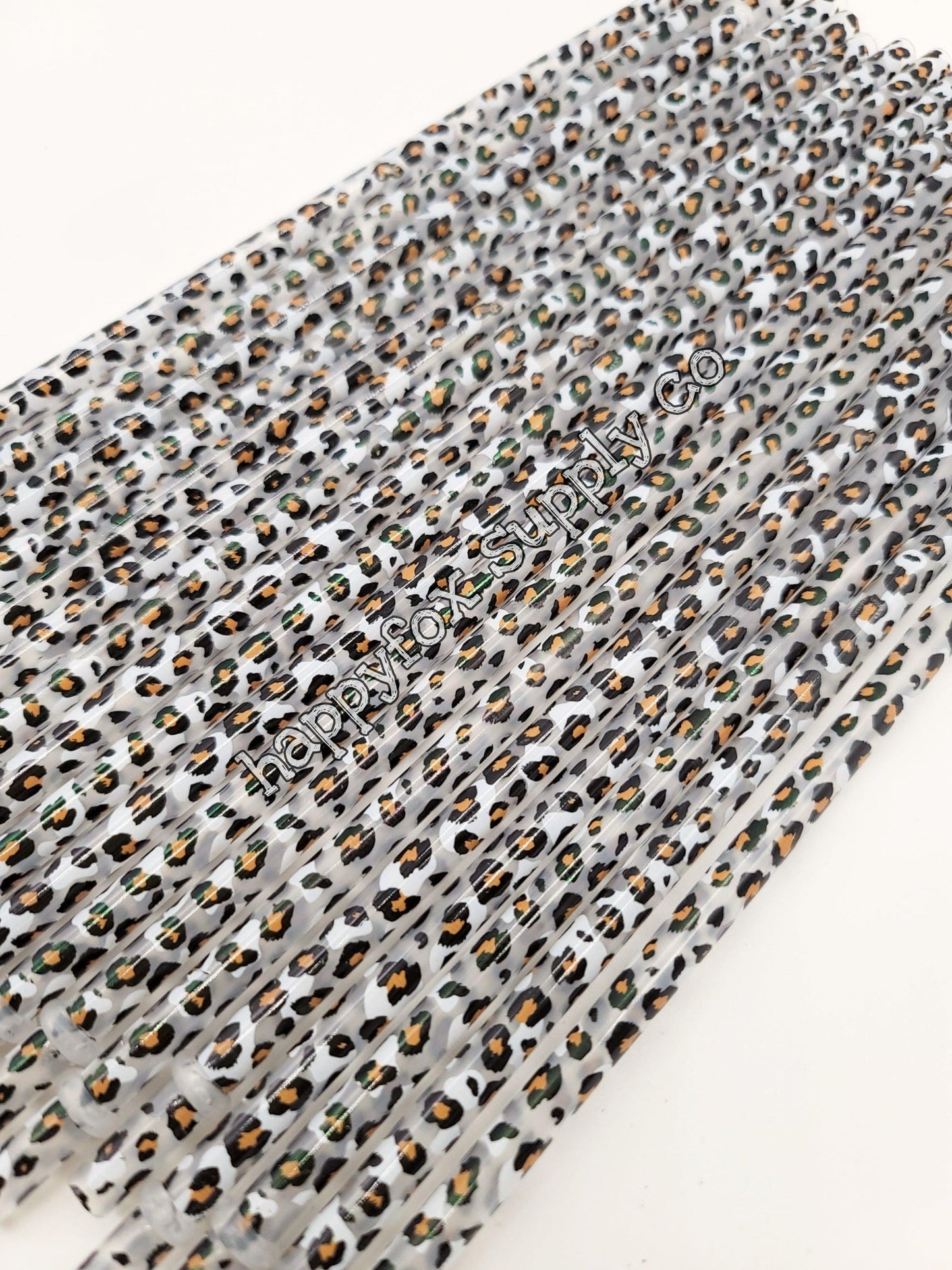 11" White Leopard Straws