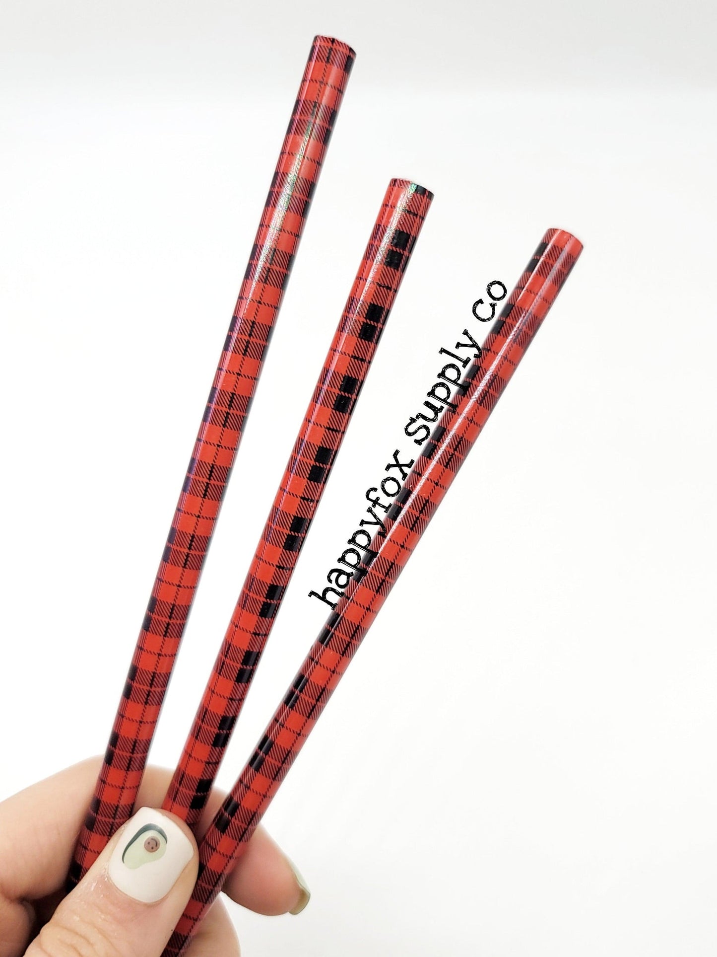 10" Red Buffalo Plaid Straws
