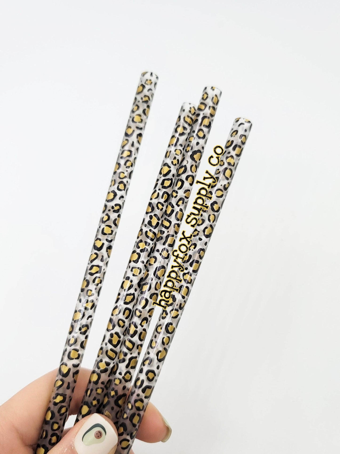 10" Metallic Leopard Straws