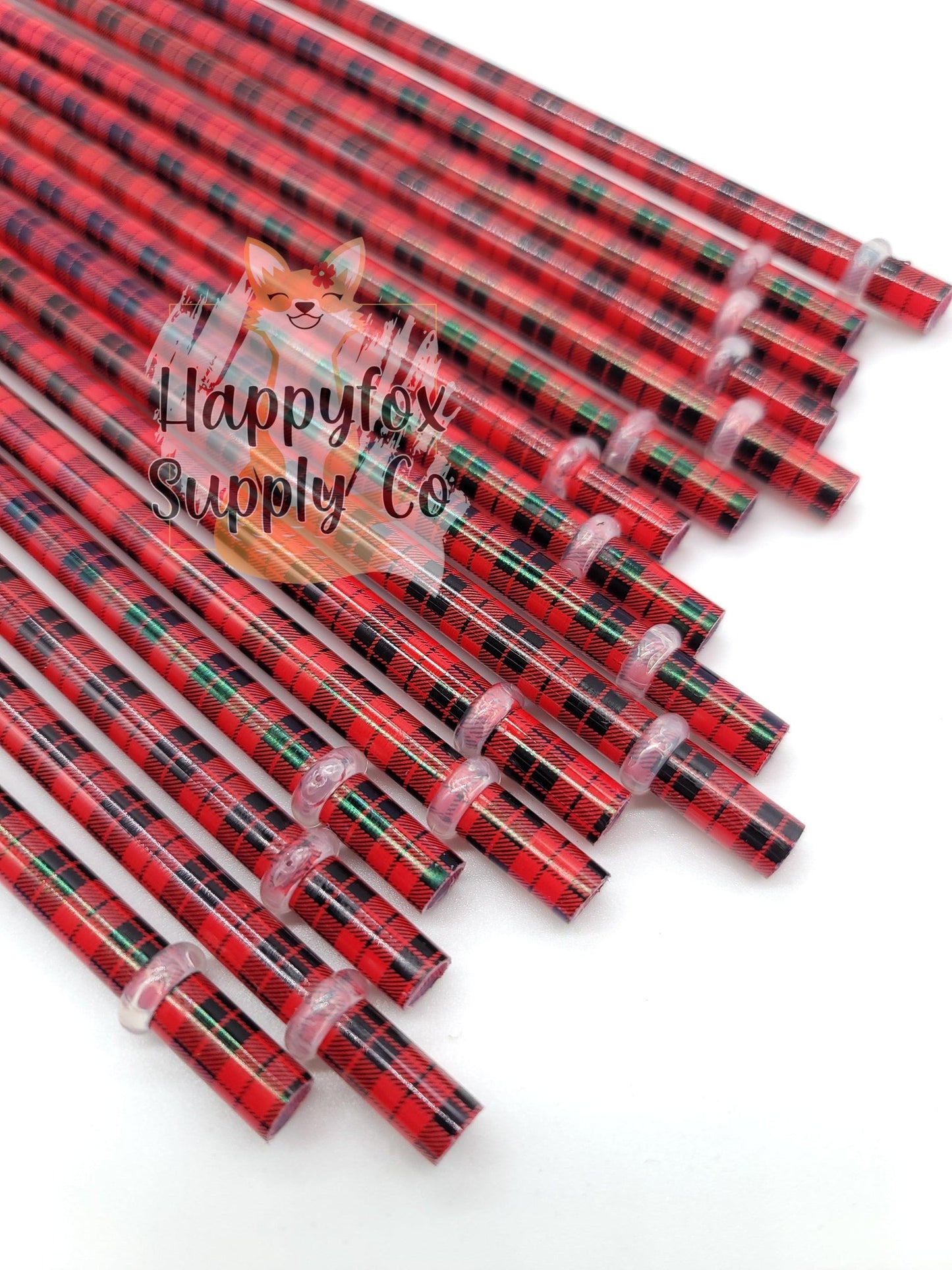 10" Red Buffalo Plaid Straws