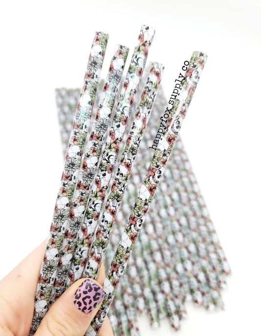 10" Floral Skull Straws