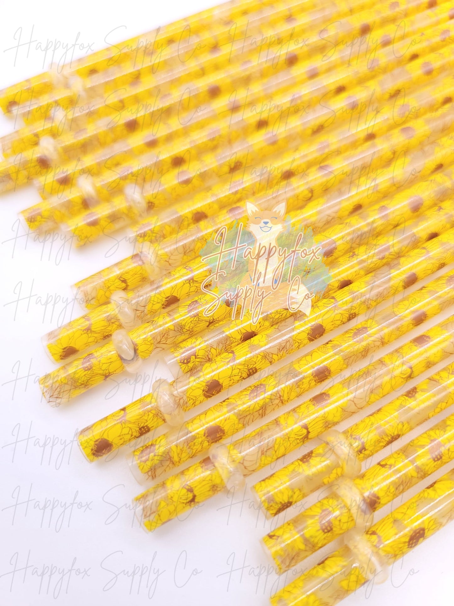 11" Sunflower Reausable Plastic Straw