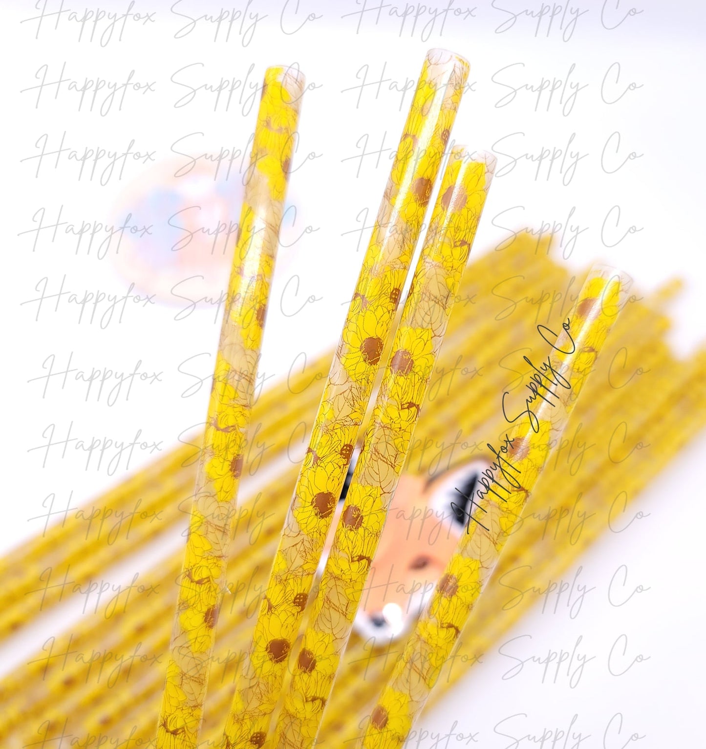 11" Sunflower Reausable Plastic Straw