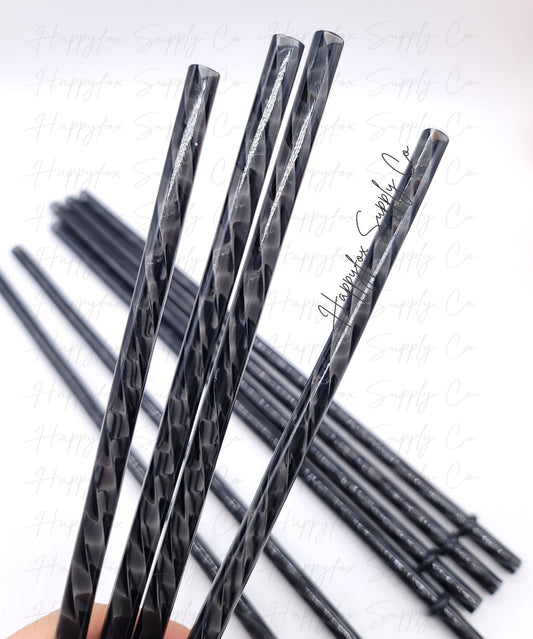 10" Black Swirl Reausable Plastic Straw