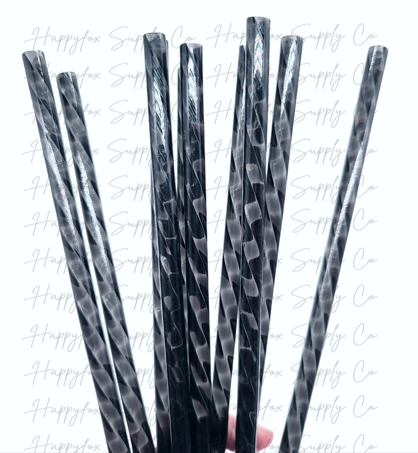10" Black Swirl Reausable Plastic Straw