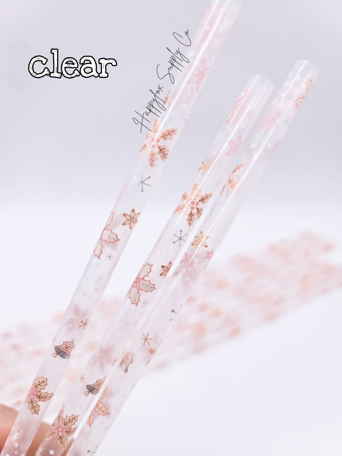 10" Pink Winter Reusable Plastic Straw