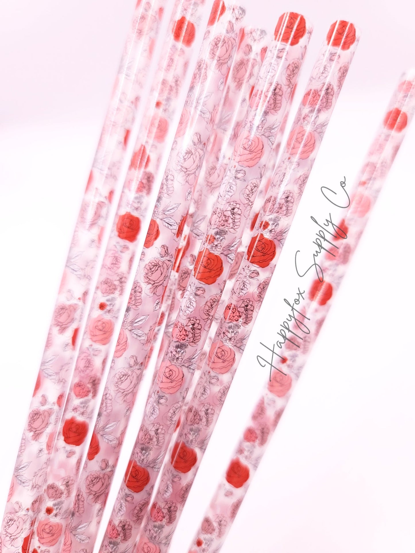 (Color Changing)  Red Rose Reusable plastic straw