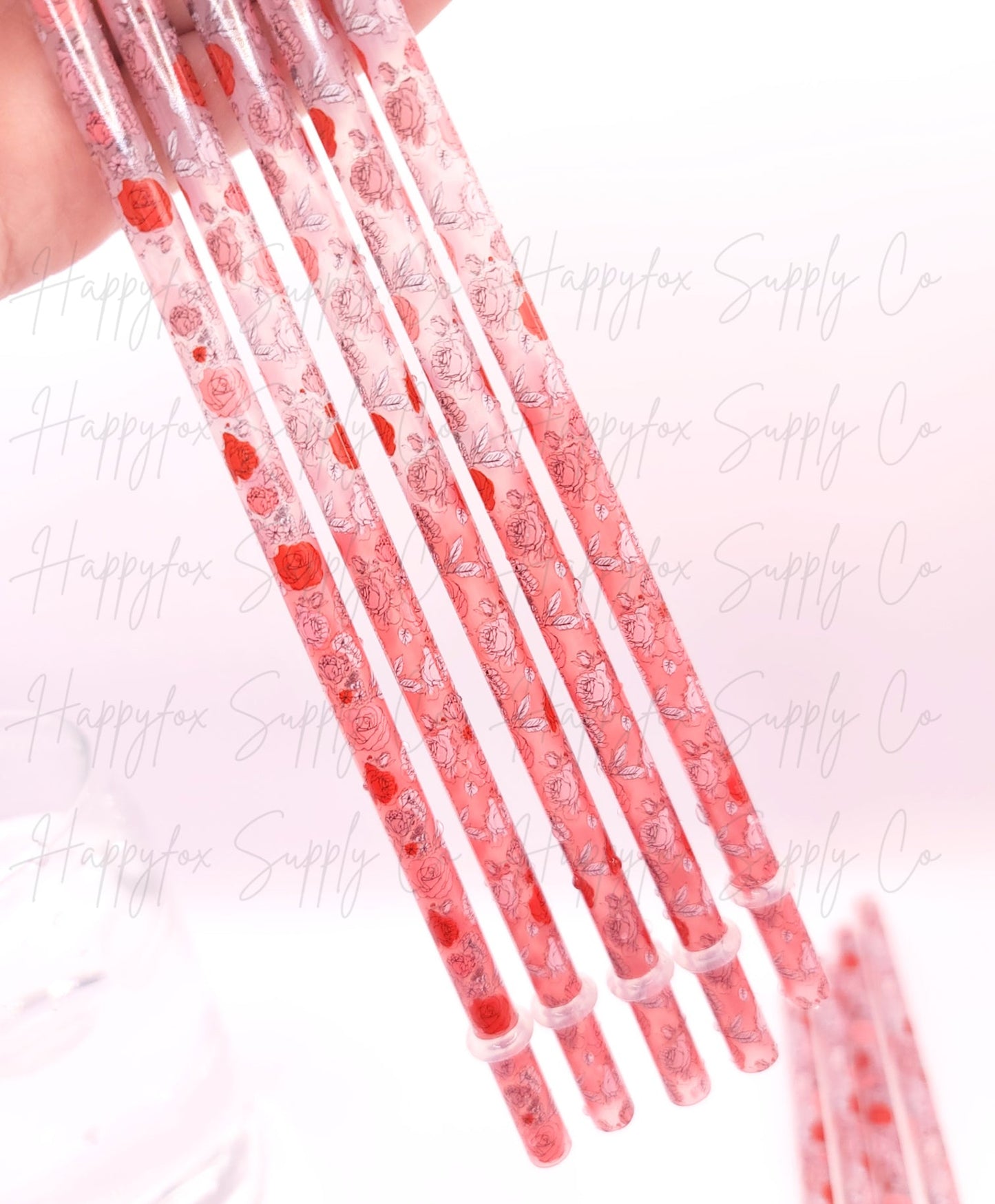 (Color Changing)  Red Rose Reusable plastic straw